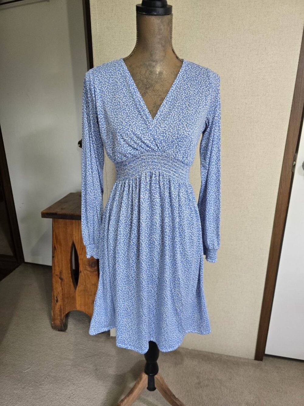 H&M Maternity Dress Small Blue Floral Long Sleeve Casual Boho